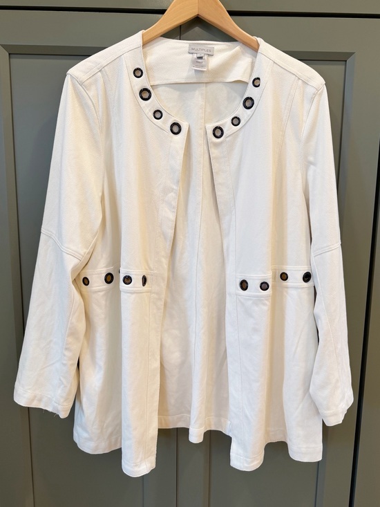 Multiples Jackets & Blazers - Multiples Cream Open-Front Eyelet Blazer